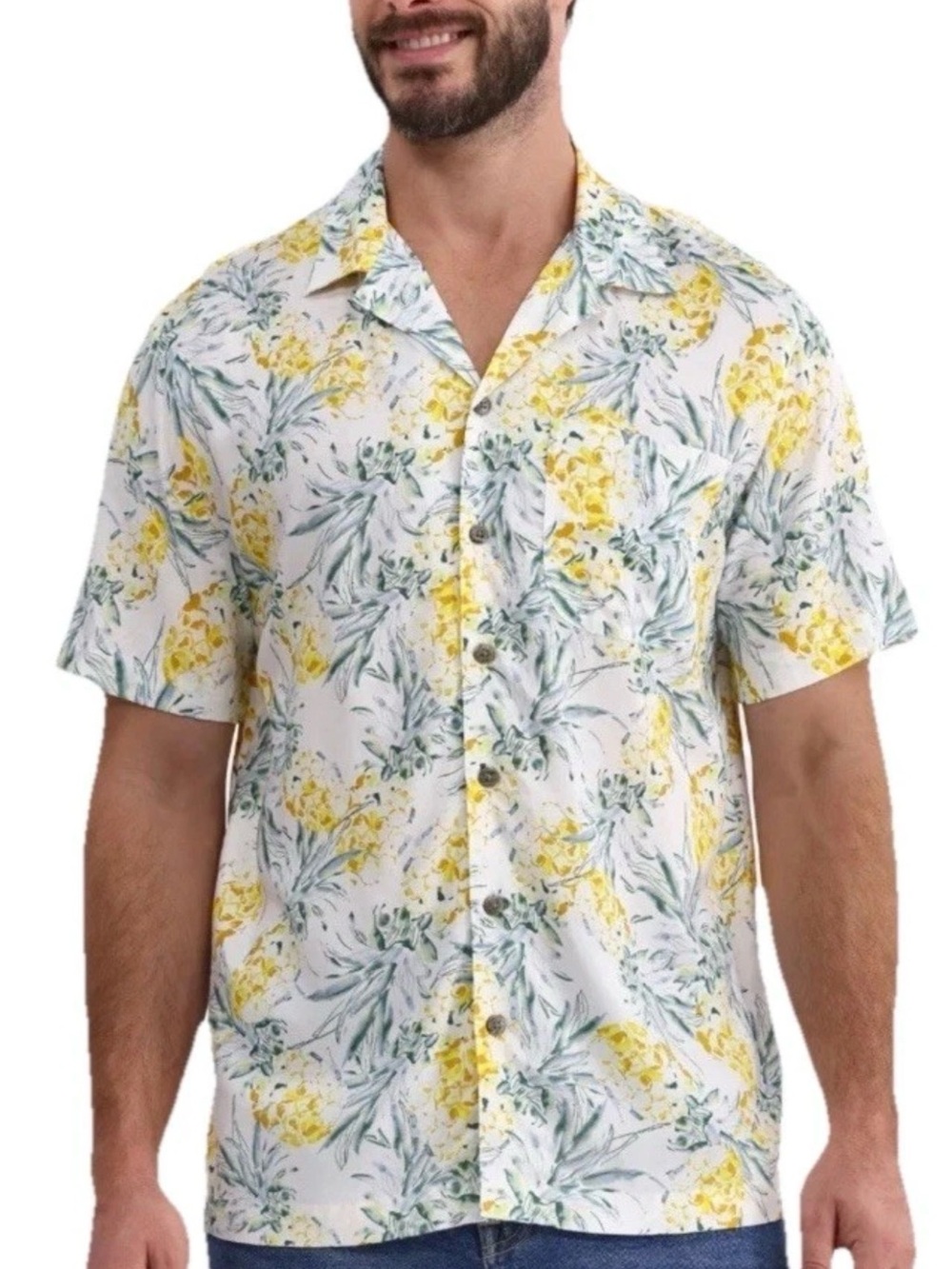 Men's White Floral Short-Sleeve Button-Up Shirt - XL